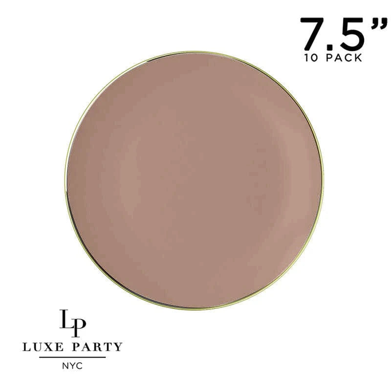 Luxe Party NYC Round Clay Beige and Gold Plastic Plates | 7.25 ''