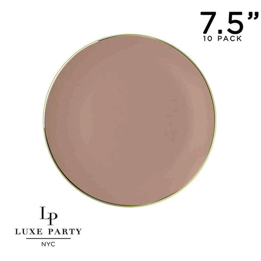 Luxe Party NYC Round Clay Beige and Gold Plastic Plates | 7.25 ''