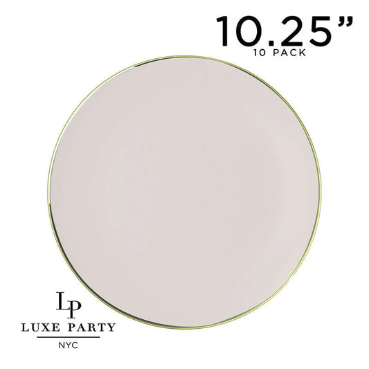 Luxe Party NYC Round Linen and Gold Plastic Plates | 10.25 ''