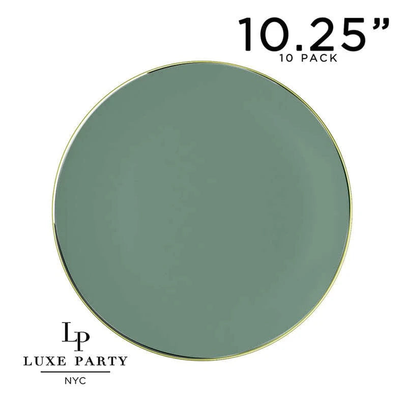 Luxe Party NYC Round Sage Green and Gold Plastic Plates  | 10.25