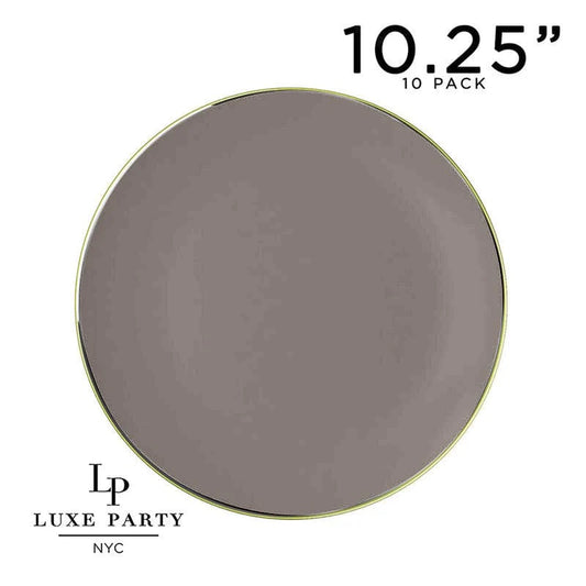 Luxe Party NYC Round Taupe and Gold Plastic Plates | 10.25 ''