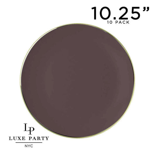 Luxe Party NYC Round Truffle and Gold Plastic Plates | 10.25 ''