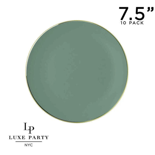 Luxe Party NYC Round Sage Green and Gold Plastic Plates | 7.25