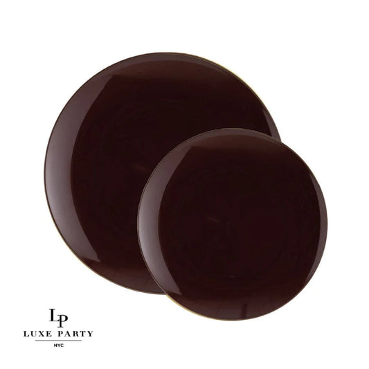 Luxe Party NYC Round Brown Latte and Gold Plastic Plates | 7.25 ''