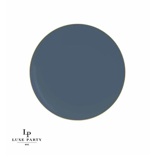 Luxe Party NYC Round Slate Blue and Gold Plastic Plates | 7.25 ''