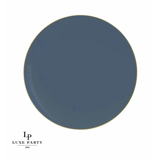 Luxe Party NYC Round Slate Blue and Gold Plastic Plates | 10.25 ''